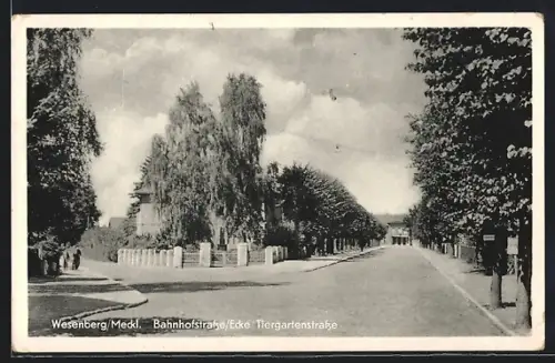 AK Wesenberg /Meckl., Bahnhofstrasse Ecke Tiergartenstrasse