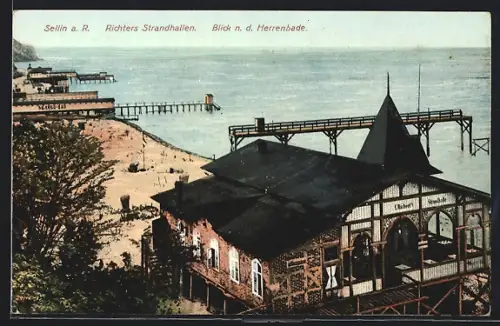 AK Sellin a. R., Richters Strandhallen, Blick n. d. Herrenbade
