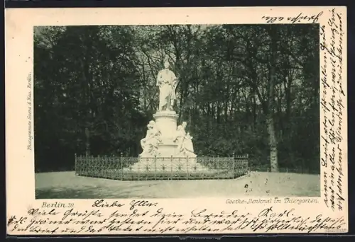 AK Berlin, Goethe-Denkmal im Tiergarten