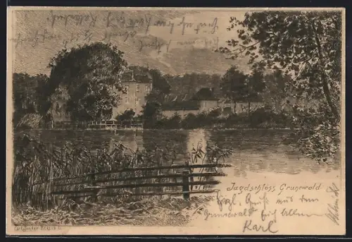 Künstler-AK Carl Jander: Berlin-Grunewald, Jagdschloss Grunewald bei Nacht