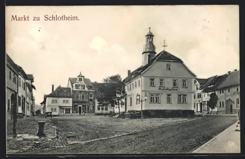 AK Schlotheim, Marktplatz mit Strasse und Gaststätte Ratskeller