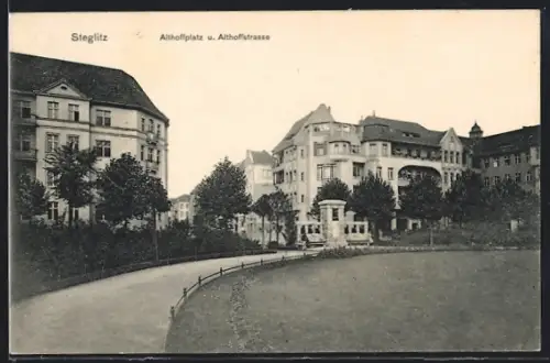 AK Berlin-Steglitz, Althoffplatz und Althoffstrasse