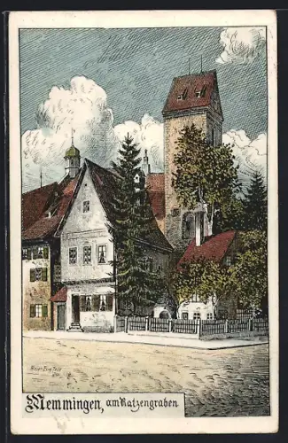Künstler-AK Eugen Felle: Memmingen, Partie am Ratzengraben