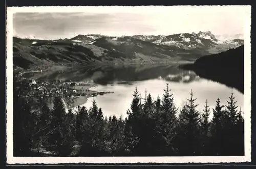 AK Aegerisee, Blick über den See mit Ortschaft