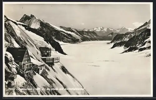 AK Jungfraujoch, Berghaus mit Aletschgletscher