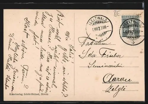 AK Iseltwald am Brienzersee, Ortsansicht mit Schiff