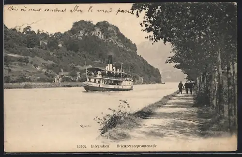 AK Interlaken, Brienzerseepromende mit Blick zum Dampfer