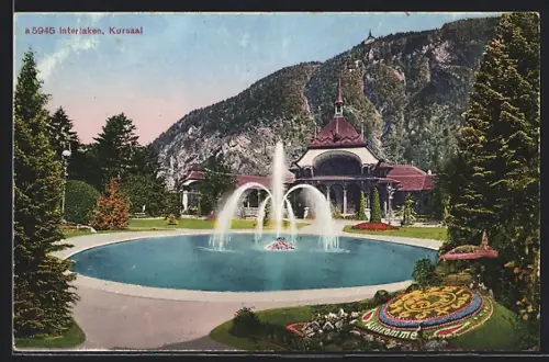 AK Interlaken, Kursaal, Wasserkunst mit Fontäne