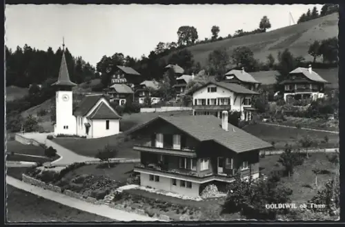 AK Goldiwil ob Thun, Blick auf die Kirche und die Villen im Ort