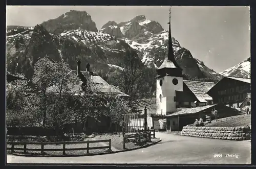 AK Gsteig, Strassenpartie an der Kirche