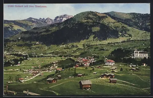 AK Gstaad, Ortsansicht mit den Gastlosen