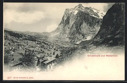 AK Grindelwald, Panorama mit Wetterhorn