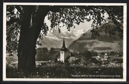 AK Frutigen, Kirche mit Balmhorn und Altels