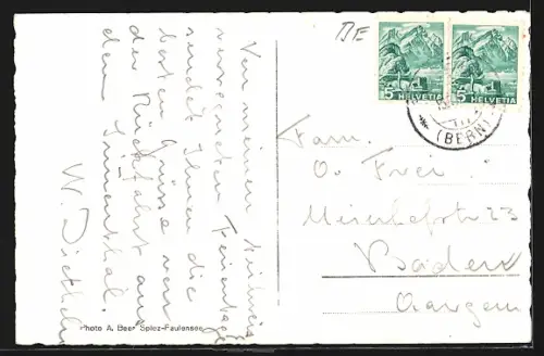 AK Faulensee /Bern, Ortsansicht mit Seepartie und Gipfelpanorama