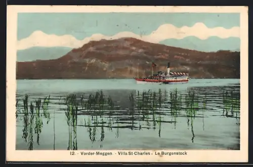 AK Vorder-Meggen, Dampfer auf dem See, Le Burgenstock