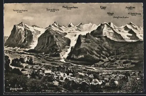 AK Grindelwald, Teilansicht mit Eiger, Möch und Jungfrau