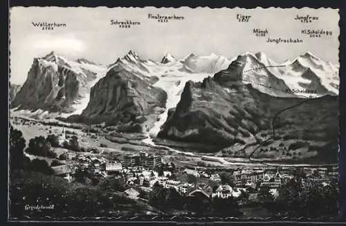 AK Grindelwald, Teilansicht mit Eiger, Mönch und Jungfrau