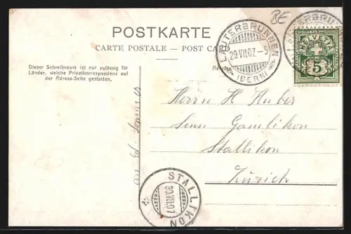 AK Interlaken, Gesamtansicht mit Berner Oberland und Bergpanorama