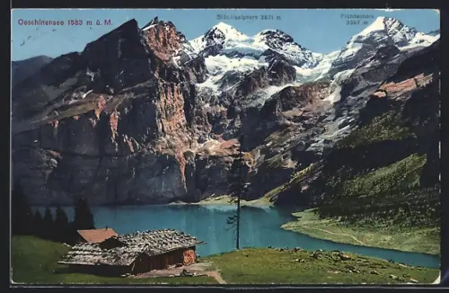 AK Oeschinensee, Panorama mit Blümlisalphorn und Fründenhorn