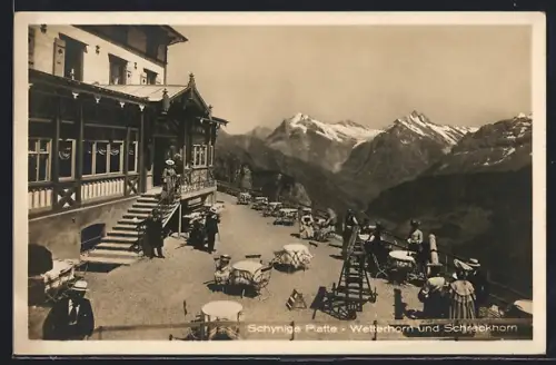 AK Schynige Platte, Gasthaus mit Wetterhorn und Schreckhorn