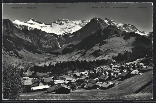 AK Adelboden, Teilansicht mit Boden, Wildstrubel und Weisshorn