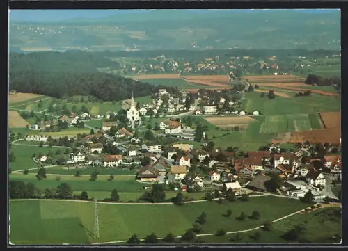 AK Bünzen /AG, Teilansicht mit Kirche, Fliegeraufnahme