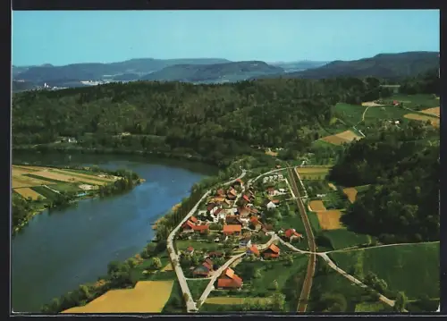 AK Rümikon, Ortsansicht aus der Vogelschau, Flugaufnahme