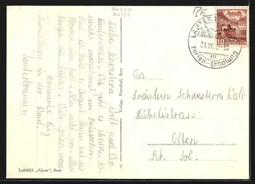 AK Lauterbrunnen, Teilansicht mit Staubbach, Fliegeraufnahme