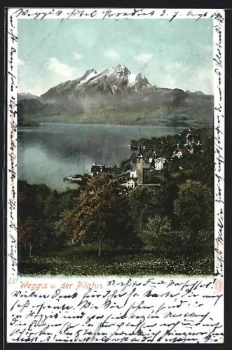 AK Weggis, Ortsansicht mit Pilatus
