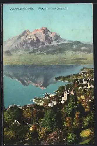 AK Weggis /Vierwaldstättersee, Panorama und der Pilatus