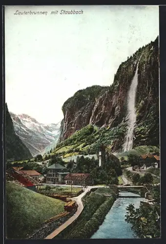 AK Lauterbrunnen, Panorama mit Staubbach