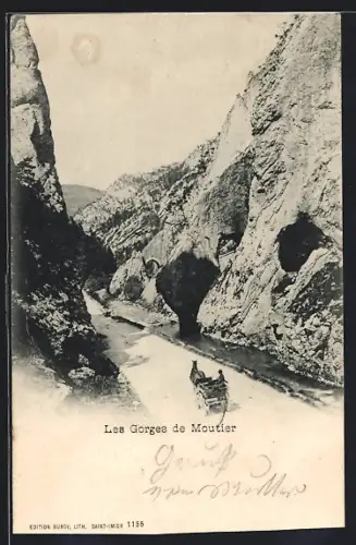 AK Moutier, Les Gorges de Moutier, Pferdewagen auf einer Bergstrasse