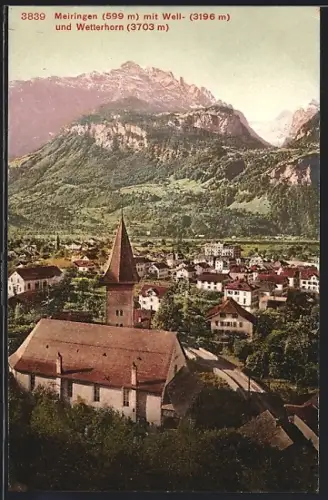 AK Meiringen, Teilansicht mit Well- und Wetterhorn