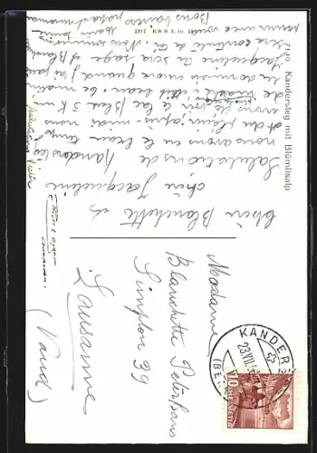 AK Kandersteg, Strassenpartie mit Blümlisalp