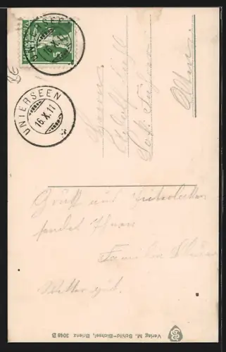 AK Interlaken, Segelboot, Blick zur Stadt