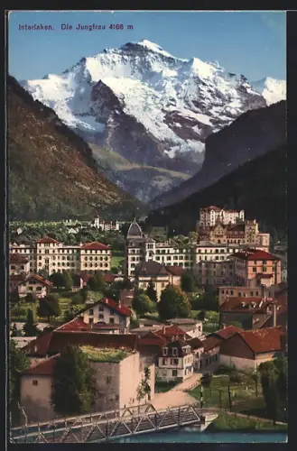 AK Interlaken, Ortspartie mit Blick zur Jungfrau