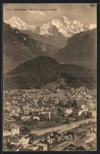 AK Interlaken, Teilansicht mit Mönch und Jungfrau