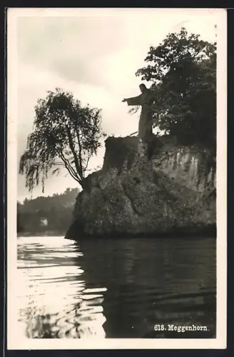 AK Meggenhorn, Uferpartie mit Jesusstatue
