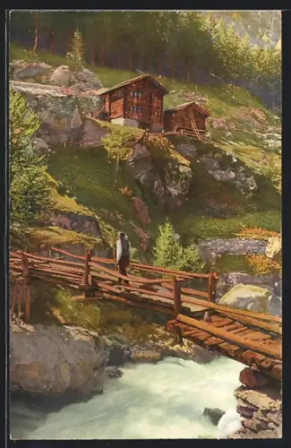 Künstler-AK Visp, Partie an der Visp