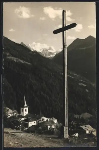 AK Saint-Luc, Gipfelkreuz mit Besso-Gabelhorn-Cervin