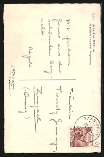 AK Saas-Fee, Panorama mit Allalinhorn, Alphubel und Feegletscher