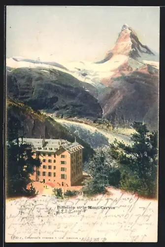 AK Riffelalp, Hotel mit Blick zu Matterhorn, Mont-Cervin