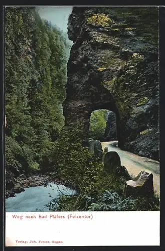AK Bad Pfäfers, Weg nach dem Ort mit Felsentor