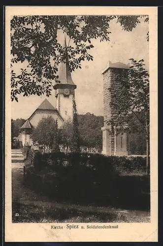 AK Spiez, Kirche und Soldatendenkmal