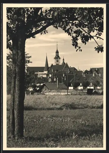 AK Sursee, Ortspartie mit Bäumen