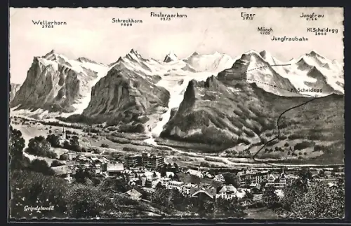 AK Grindelwald, Teilansicht mit Eiger, Mönch und Jungfrau