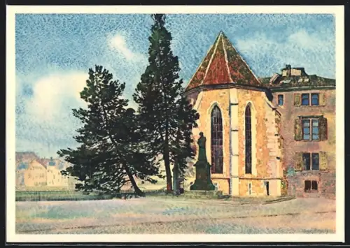 Künstler-AK sign. Hugo Frey: Zürich, Wasserkirche mit Zwinglidenkmal