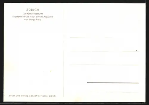 Künstler-AK sign. Hugo Frey: Zürich, Landesmuseum mit Gartenanlage