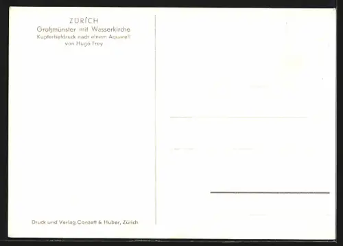 Künstler-AK Zürich, Grossmünster mit Wasserkirche