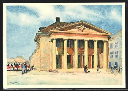 Künstler-AK sign. Hugo Frey: Zürich, Hauptwache mit Besuchern auf dem Vorplatz